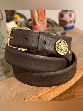 Vintage Christian Dior Dark Brown Leather Belt with Brass Accent Size 36